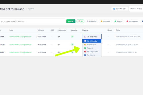 Botón de WhatsApp con formulario inteligente, dashboard en tiempo real y analytics para hoteles y alquileres vacacionales. Pago único, sin suscripción.